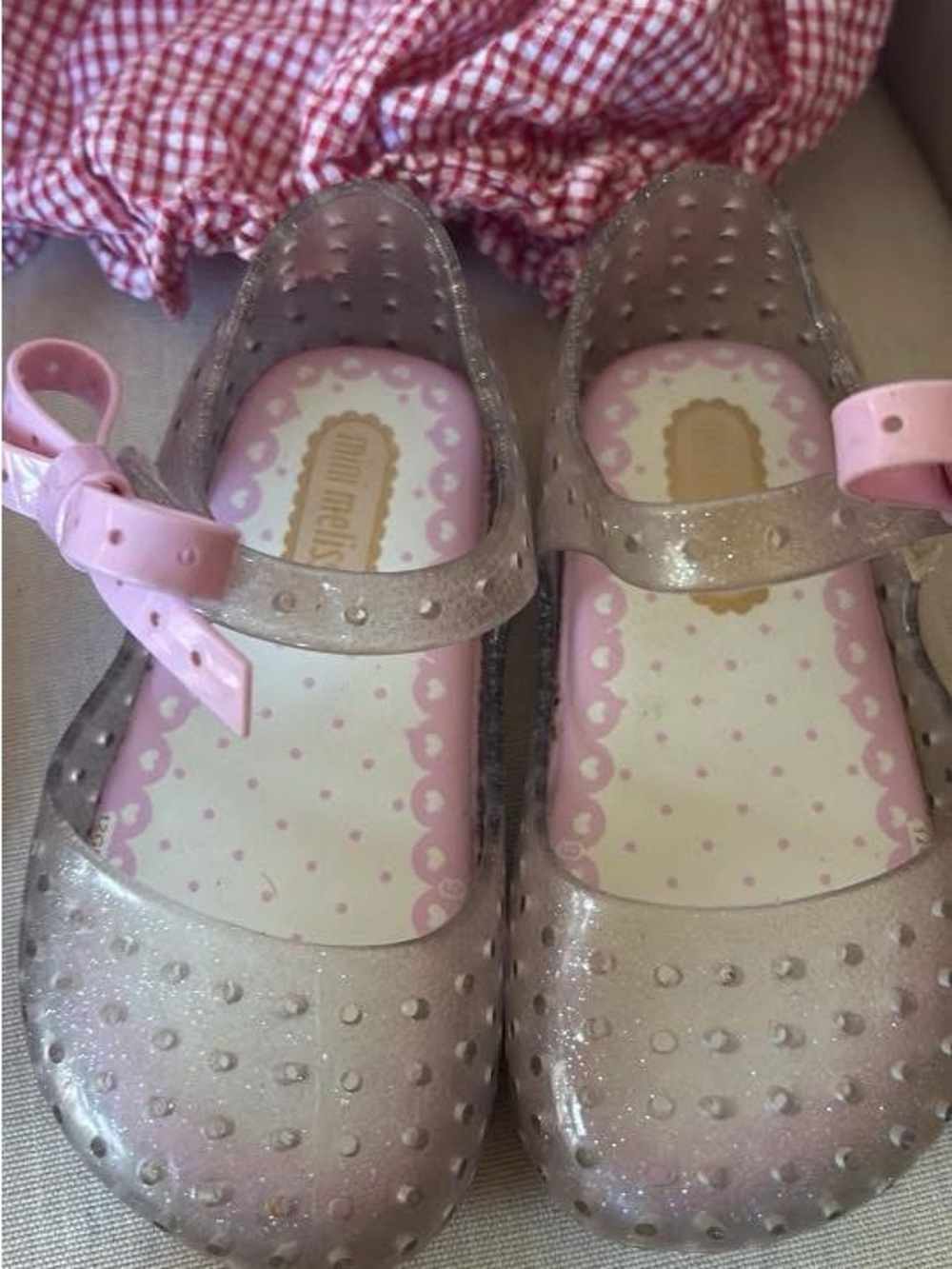 Mini Melissa Girls Glitter Jelly Mary Janes with Pink Bow